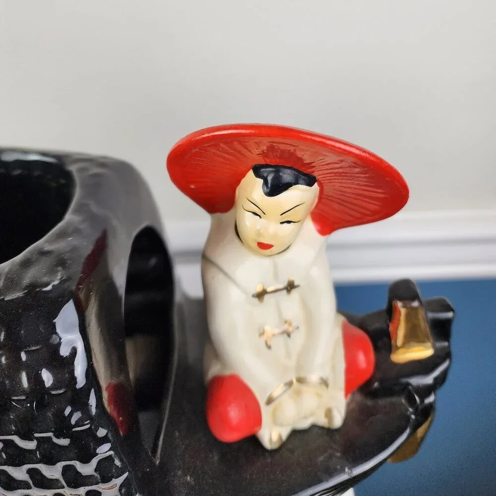 Vintage Mid Century Fuhry & Sons Ceramic Asian Boat TV Table